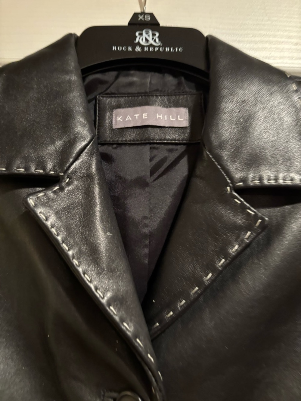 Black Leather Topstitched Jacket/Blazer - Picture 6 of 14